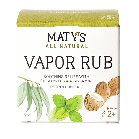 Maty's All Natural Vapor Rub, Pure Natural Chest Rub, Petroleum Free, Soothes & Relieves Cold Symptoms Like Cough & Congestion, 1.5 Oz