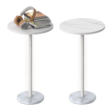 SolidPal Small Round Side Table Set of 2, Pedestal End Table with Marble-Look Base for Living Room Bedroom