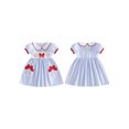 thumbnail image 2 of BemeyourBBs Toddler Baby Girl Baseball Dress Outfit 6 12 18 24 Months 2 3 4 Years Puff Short Sleeve Doll Collar Stripes Embroidery Baseball Bow Summer Dress Clothes, 2 of 9
