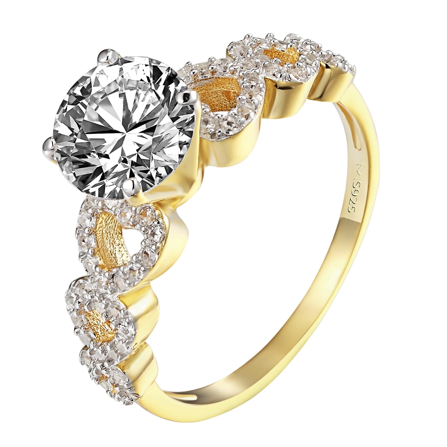 Heart Design Womens Wedding Ring 14k Gold Over 925 Silver Solitaire CZ