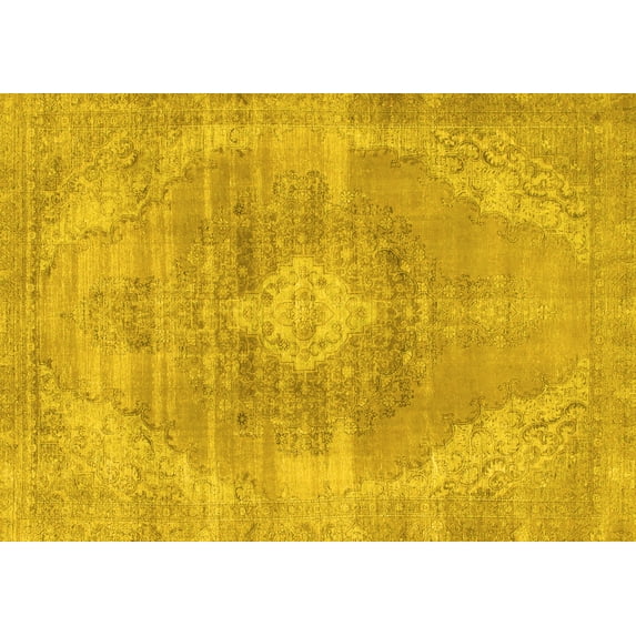 Ahgly Company Machine Washable Indoor Rectangle Abstract Yellow Modern Area Rugs, 5' x 8'