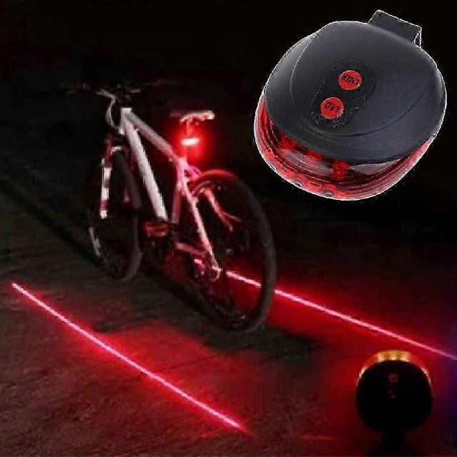 2 Laser + 5-LED Bike Bicycle Cycling Taillight Warning Lamp Flashing Alarm Light