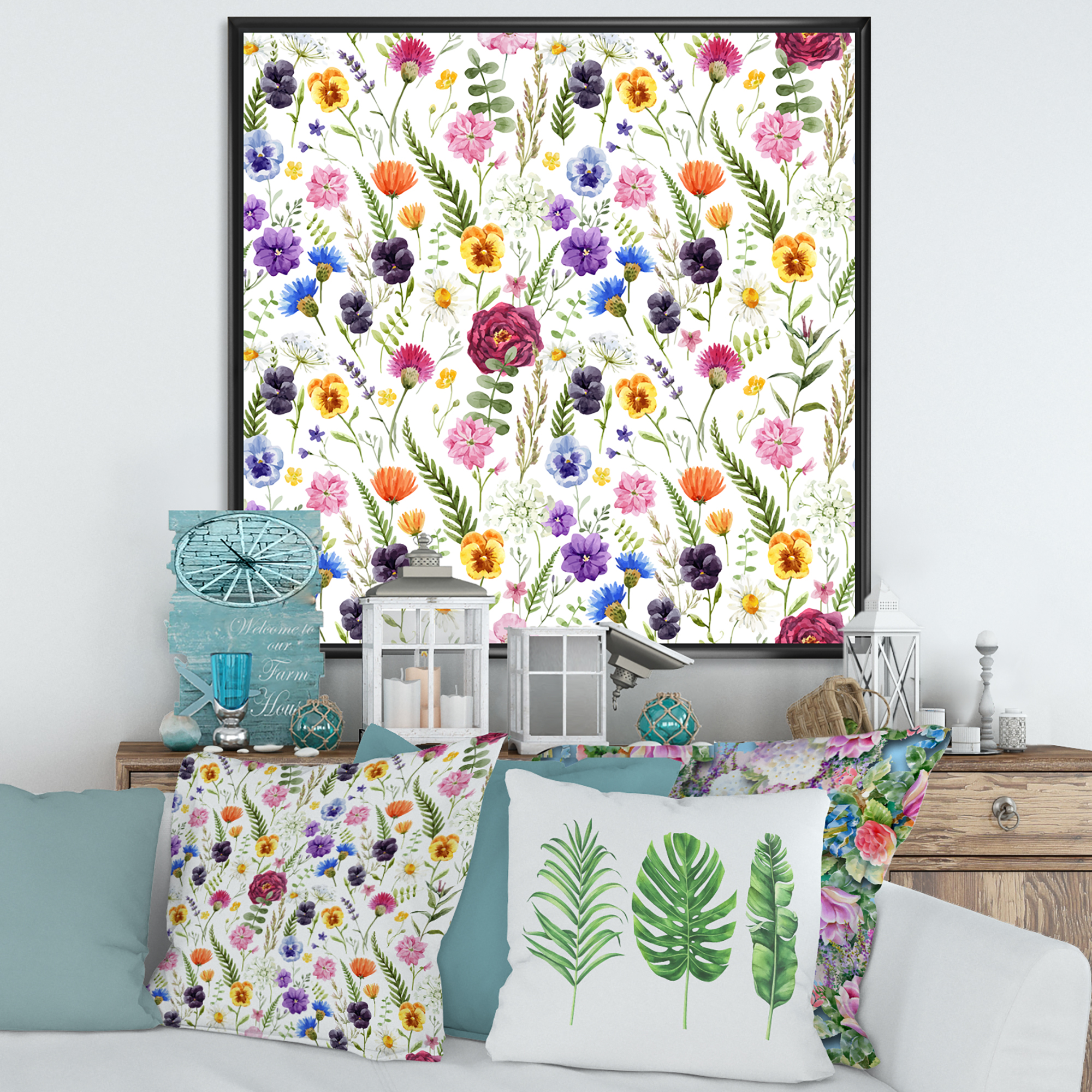 Designart 'Coloful Wildflowers Floral Pattern II' Traditional Framed Canvas Wall Art Print