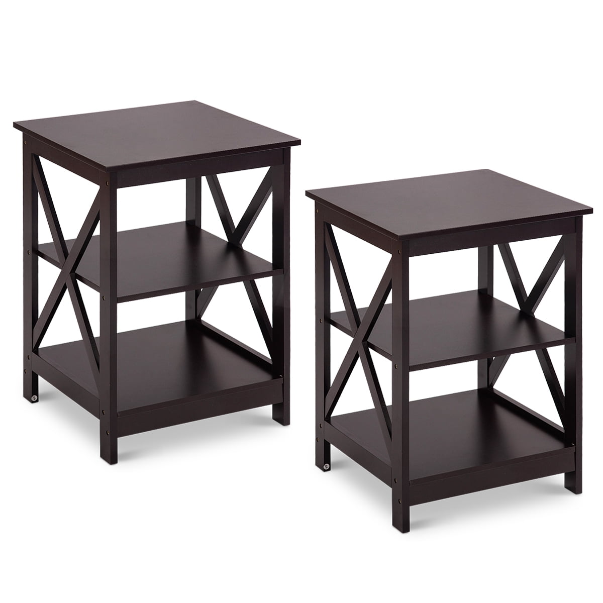 Giantex 2pc 3 Tier Bedside Cupboard Nightstand End Table Storage Display Shelf Walmart Com Walmart Com