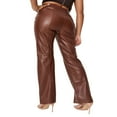 thumbnail image 3 of Pantalon en Similicuir pour Femmes Rétro Taille Haute Droit Pantalon avec Poches, 3 of 5