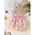 thumbnail image 2 of FEORJGP Infant Baby Girl Summer Outfits Newborn Sleeveless Cami Jumpsuit Dress Fruit Print Smocked Romper Dress Ruched Bodysuit with Headband Set Little Girls Cute Cartoon 2Pcs Clothes, 2 of 9