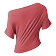 thumbnail image 5 of YUDTA Off The Shoulder Tops for Women Short Sleeve Asymmetrical Neck Trendy Summer T Shirts Sexy Cute Going Out Pullover Tops Solid Casual Blouse, 5 of 7