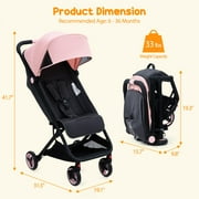 Ataucjin Lightweight Stroller Compact One-Hand Fold Travel Stroller Compact Stroller With Canopy Storage Basket Multi-Position Recline Seat Infant And Toddler Stroller For Airplane Friendly