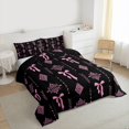thumbnail image 3 of Feelyou Black Pink Aztec Queen Comforter Set, Fashion Princess Bowknot Bedding Set, 3pcs, 3 of 8