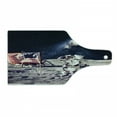 thumbnail image 1 of Outer Space Cutting Board, American Spaceman on the Moon Future Solar Discovery in Deep Technology View, Tempered Glass Cutting and Serving Board, Wine Bottle Shape, Blue Grey, by Ambesonne, 1 of 1