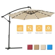 Zeni 10 FT Solar LED Patio Outdoor Umbrella Hanging Cantilever Umbrella Offset Umbrella Easy Open Adustment with 24 LED Lights Tan