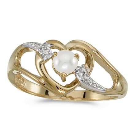 Alexandrite 10k Gold Ring - 10k Yellow Gold Freshwater Cultured Pearl And Diamond Heart Ring