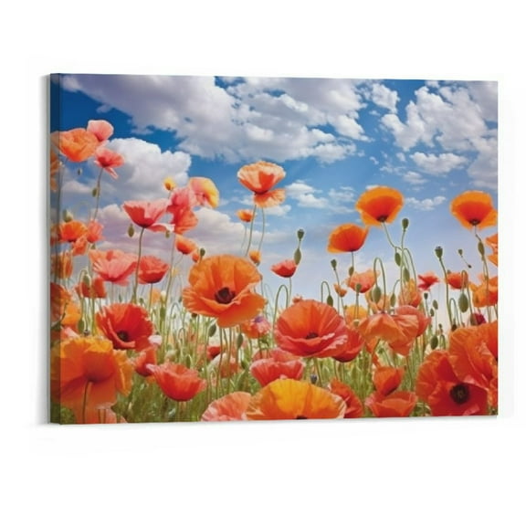 PRATYUS  Red Poppy Flower Canvas Wall Art Floral Picture Wall Decor Poppies Field Painting Print Flowers Artwork Bedroom Decor Frame (20x16 Inch)