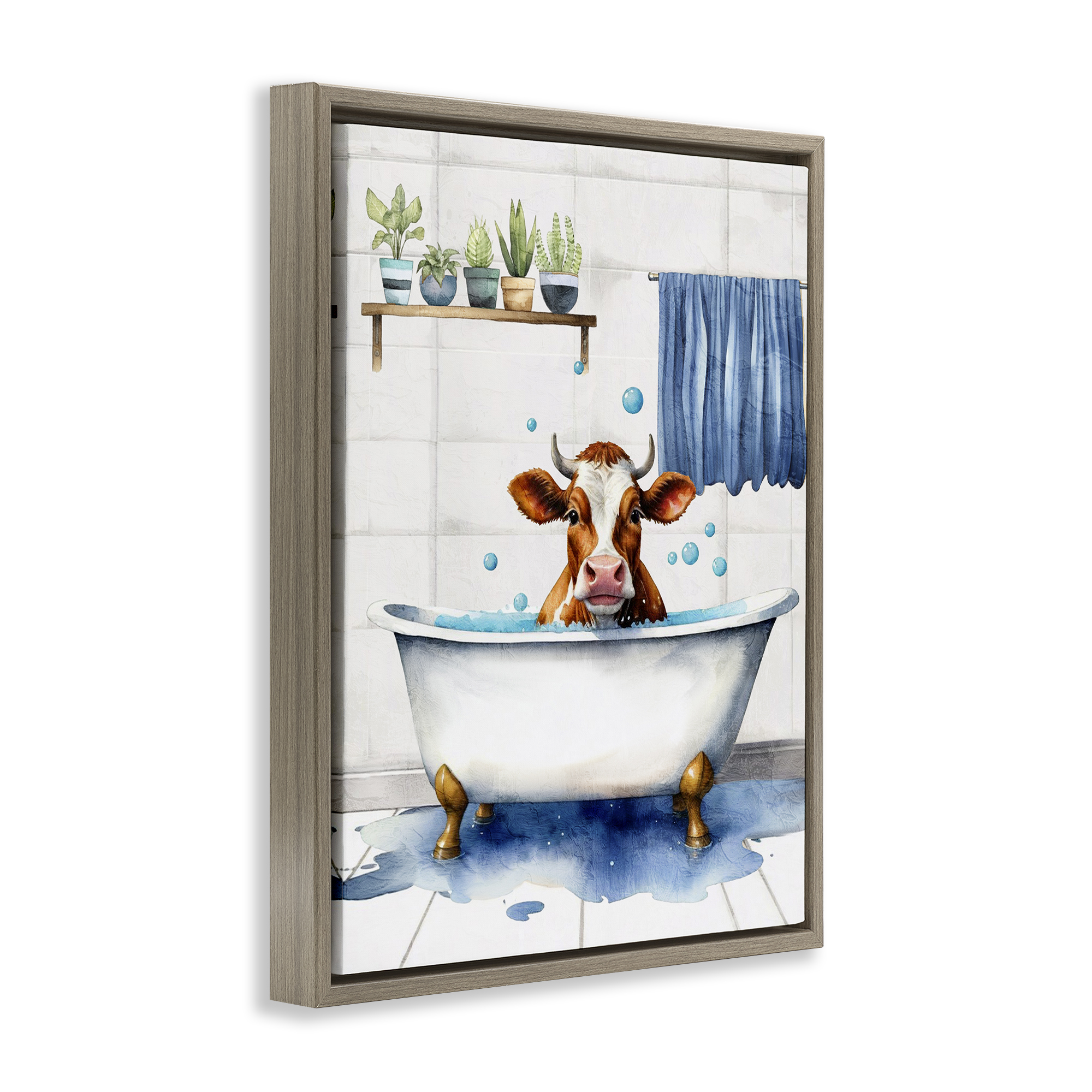 Stupell Industries Cattle Bathtime Suds Bath & Laundry Painting Brown Floater Framed Canvas Art Print Wall Art, 25 x 31