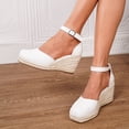 thumbnail image 2 of IWRICH Women's Squared Closed Toe Wedges Espadrilles Sandals Platform Ankle Strap Beach Sandals White 6, 2 of 9
