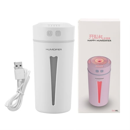 

2024 USB Cup Shaped Home Office Car Air Humidifier Diffuser with Colorful LED Night Light (White)