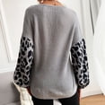 thumbnail image 3 of Suéter de manga de leopardo para mujer, jersey informal holgado con cuello en V, Top de punto con costura de leopardo, suéter de manga larga con farol, 3 of 6