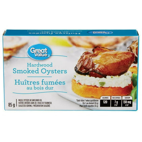 Great Value Hardwood Smoked Oysters in Sunflower Oil, 85 g