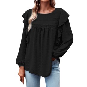 Gibobby Camisas Para Mujer Elegantes Blusa casual de camisa de color sólido de talla grande para mujer para Otoño Invierno 2023（Negro， M)