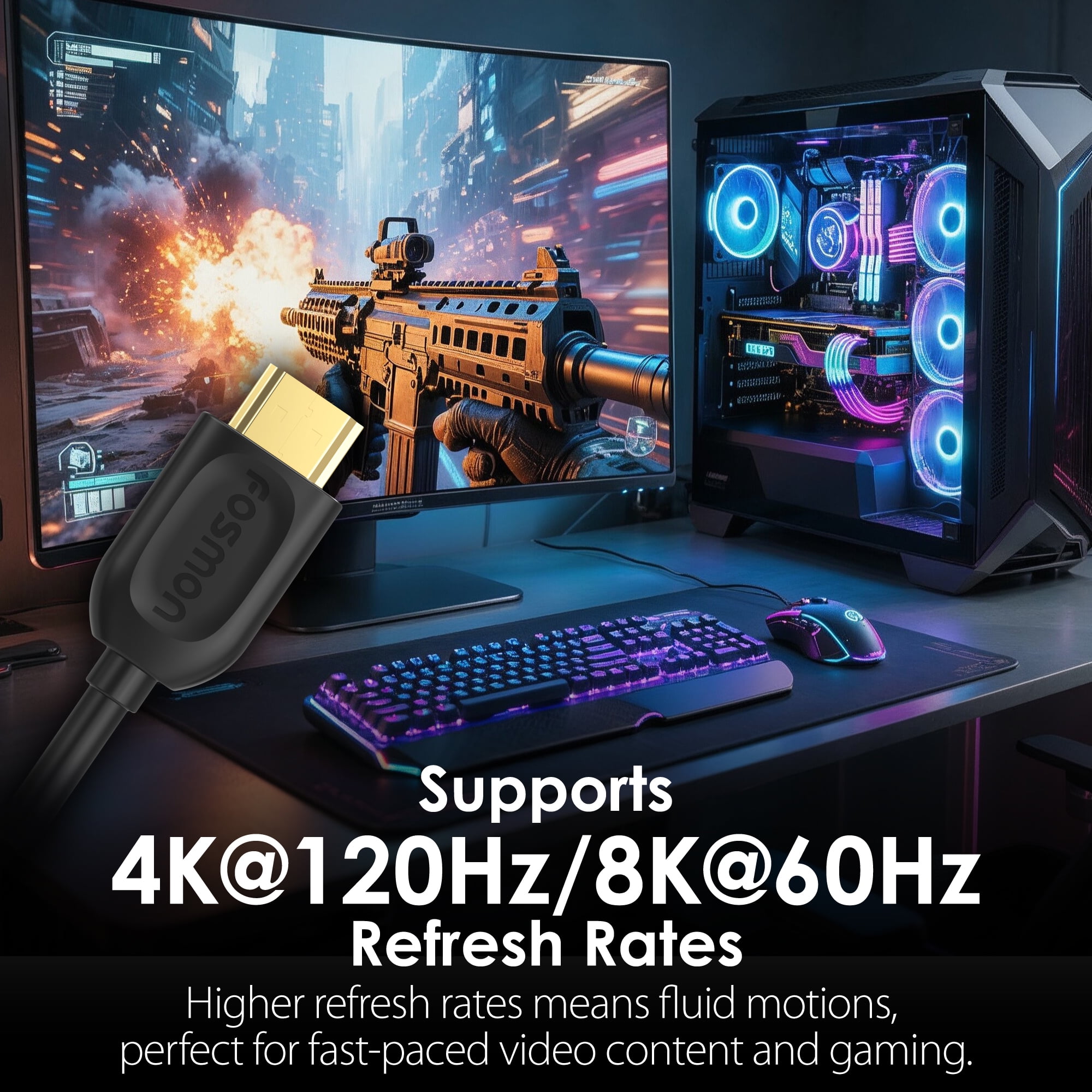Fosmon 8K HDMI Cable 25ft HDMI Cord, 30AWG HDMI to HDMI Cable, HDMI 2.1 Cable 4K@120Hz|8K@60Hz Ultra High Speed HDMI Cable ARC for Nintendo Switch PS5
