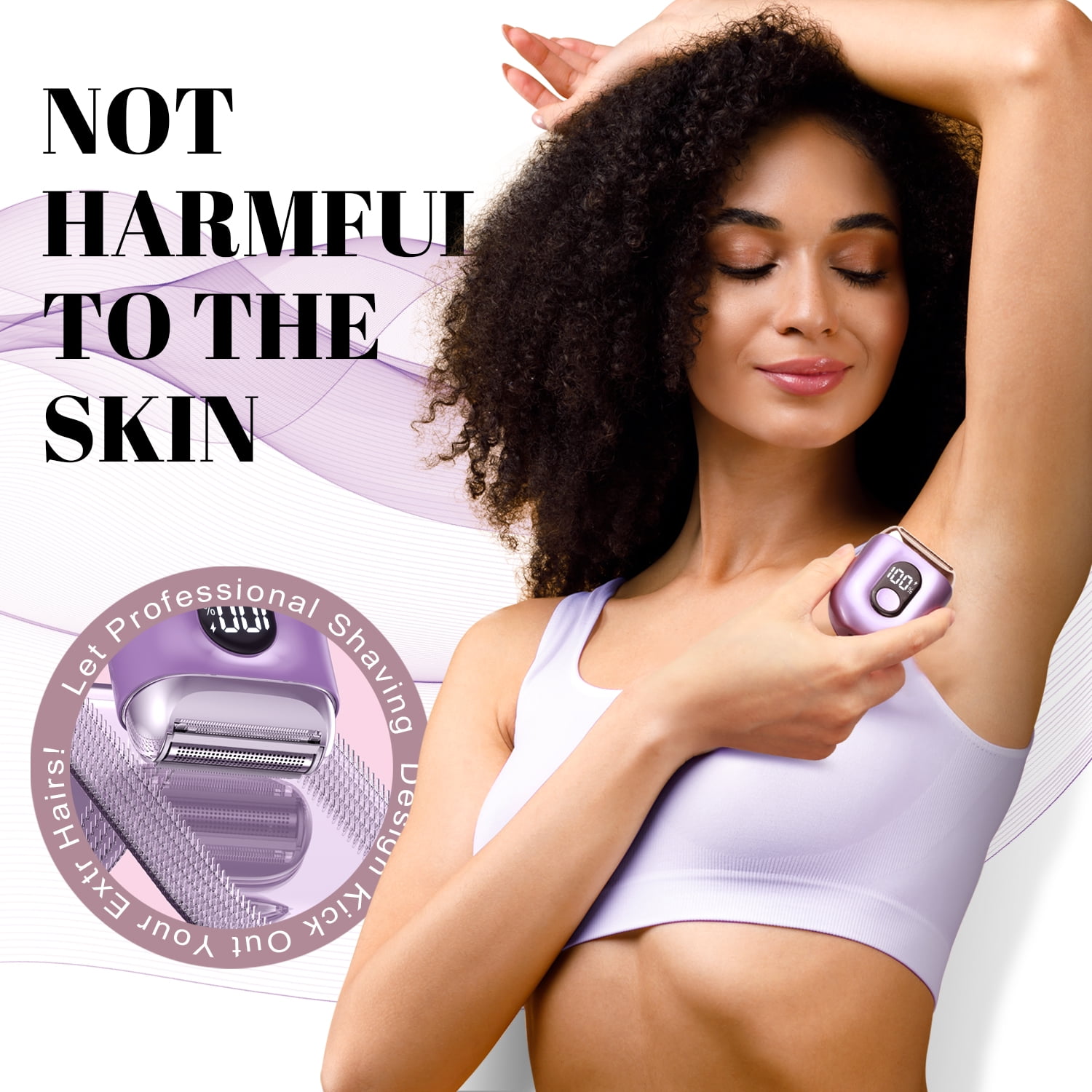 Nogroa Electric Razor for Women: Mini Electric Foil Shaver with IPX7 Waterproof Led Display - Rechargeable Bikini Trimmer - Cordless Portable Body Hair Trimmer for Underarm Leg Arm Face, Purple