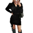 thumbnail image 3 of Douhoow Women Dress Cocktail Party Solid Bodycon Dress Square Neck Long Sleeve Ruched Mini Dress, 3 of 9