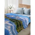 thumbnail image 5 of Twin Flat Sheet 66"x96", Blue Mountain Soft Lightweight Bedding Flat Sheets Only, Modern Art Green Forest Lake Brushed Microfiber Top Bed Sheet, Breathable StainResistant Bedsheets, 5 of 9