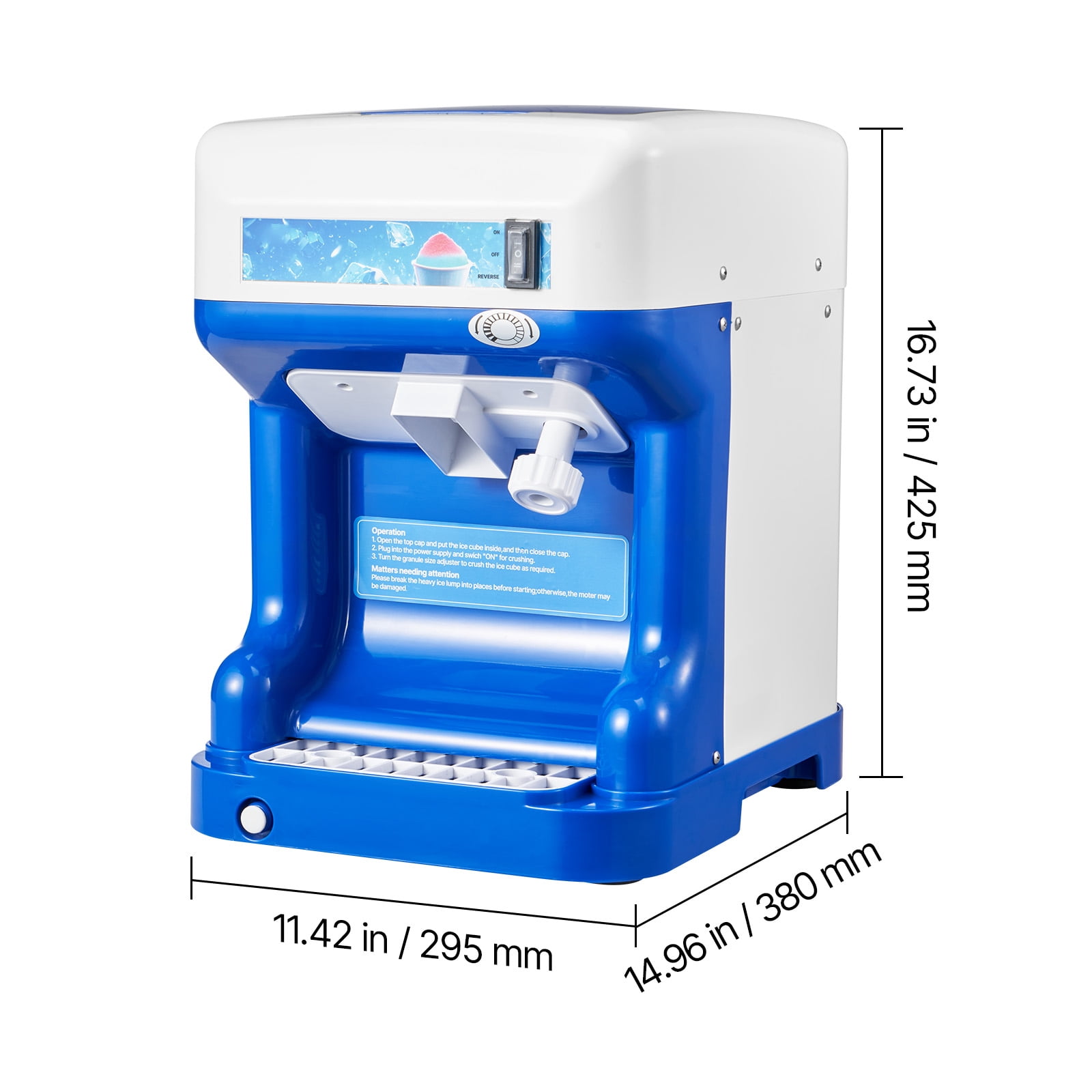KFFKFF Electric Ice Shaver and Crusher, 286lbs/hr Snow Cone Maker with 2L Ice Storage, 250W 1500RPM Tabletop Machine for Parties, Events, Snack Bars, and Home Use (Blue)