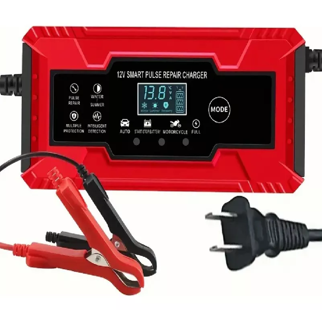 Cargador de Batería Rápido Inteligente BLOOSOM 12V 8a Auto Moto Negro Roja