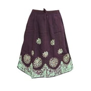 Mogul Womens Peasant Skirt Purple Embroidered Batik Skirts