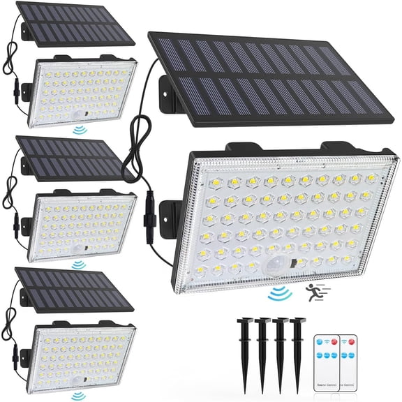 Outdoor Solar Lights, Split Solar Motion Sensor Outdoor Lights with Remote Control, IP65  Solar Lights, 3500LM  3Modes Flood Lights for Yard,Patio,Barn,Garage, 4