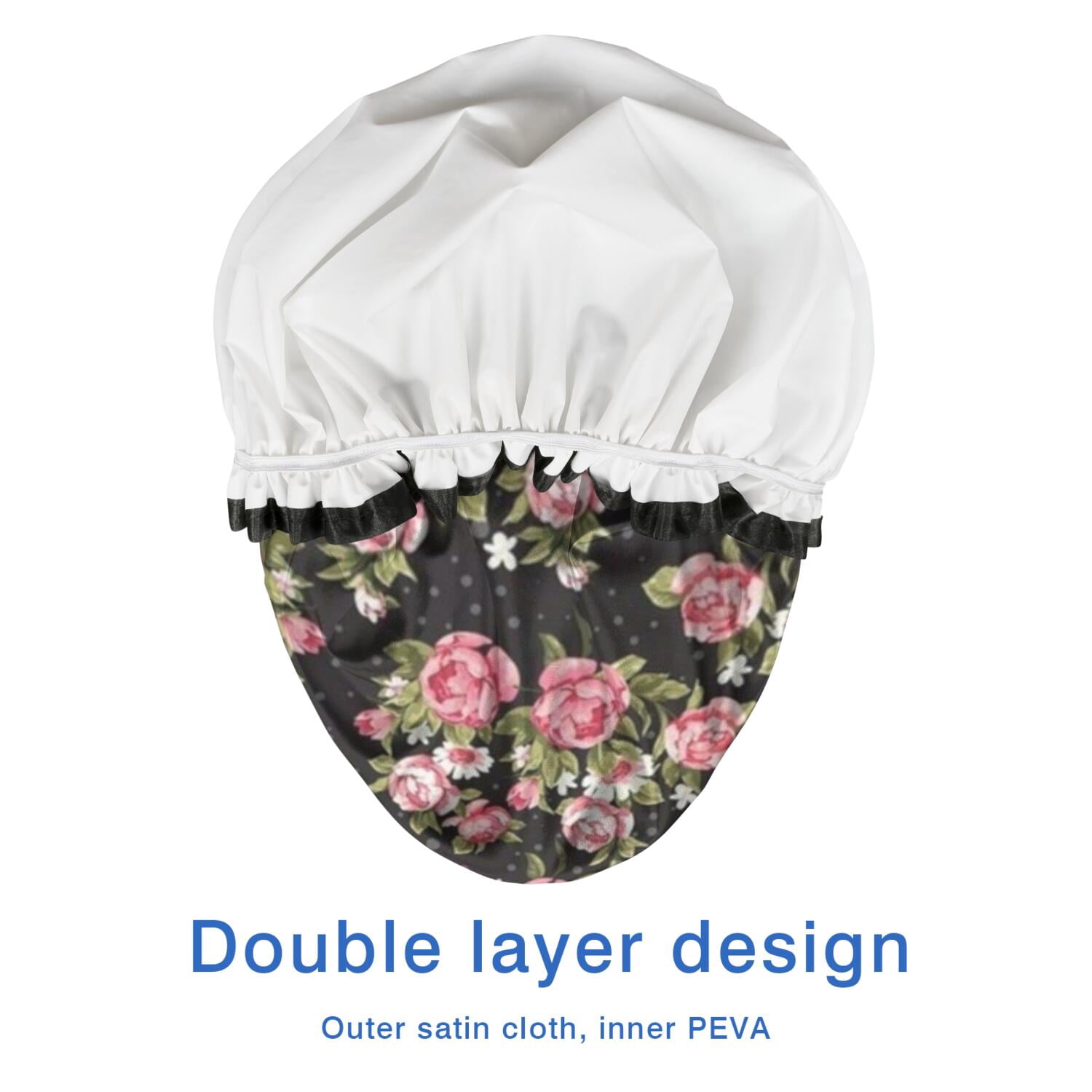 Shower Caps,Pioneer Flower Floral Print Pattern Waterproof Shower Cap for Women 4 Pieces,Double Reusable Hair Cover for Shower PEVA Elastic Stretch Hem