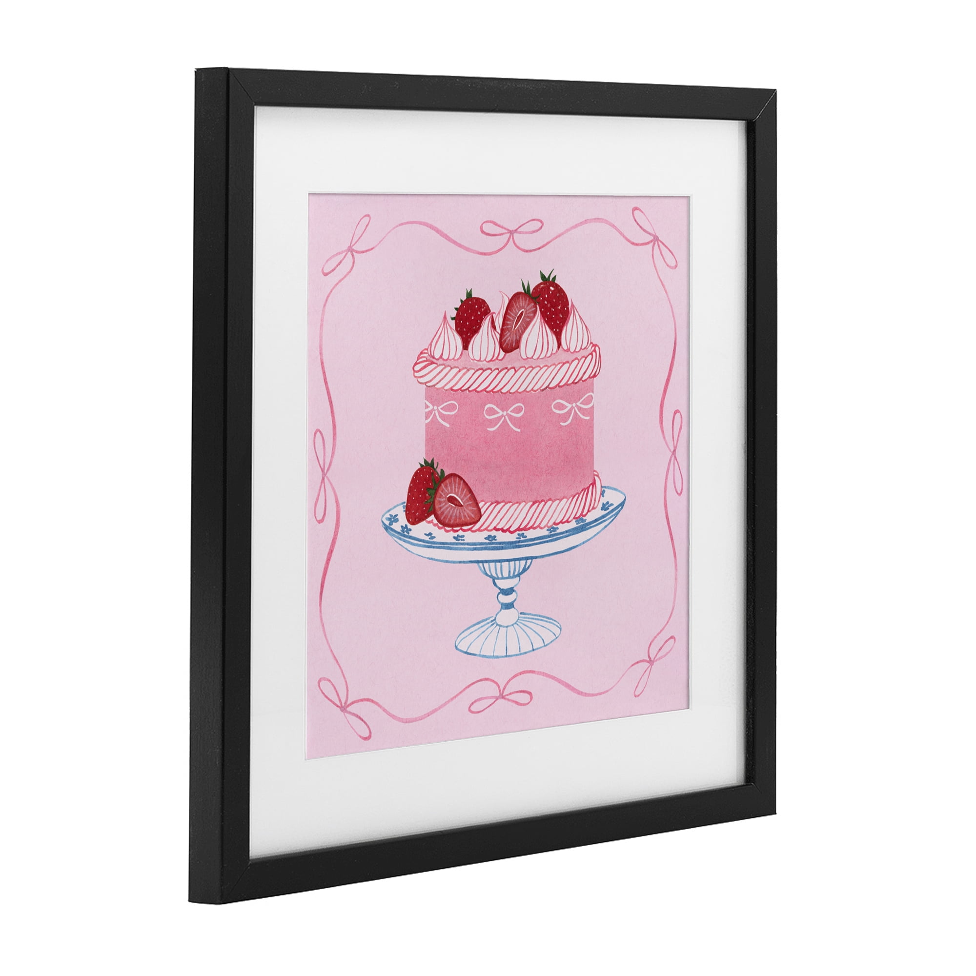 Stupell Industries Pink Strawberry Cake Black Framed Print Under Glass, design by Grace Popp