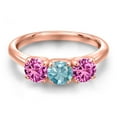 thumbnail image 3 of Gem Stone King 18K Rose Gold Plated Silver Blue Zircon and Pink Created Sapphire Engagement Ring for Women | 1.95 Cttw | Round 5MM | Gemstone Birthstone | Size 7, 3 of 6