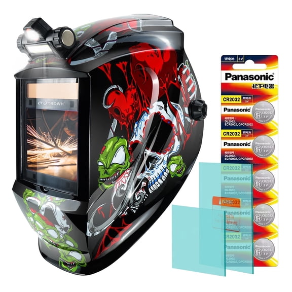 Welding Helmet Auto Darkening with LED Light Large View Solar Powered True Color Welding Hood 4 Arc Sensor Wide Shade 4/5-9/9-13 Welding Mask for TIG MIG Arc Weld Grinding