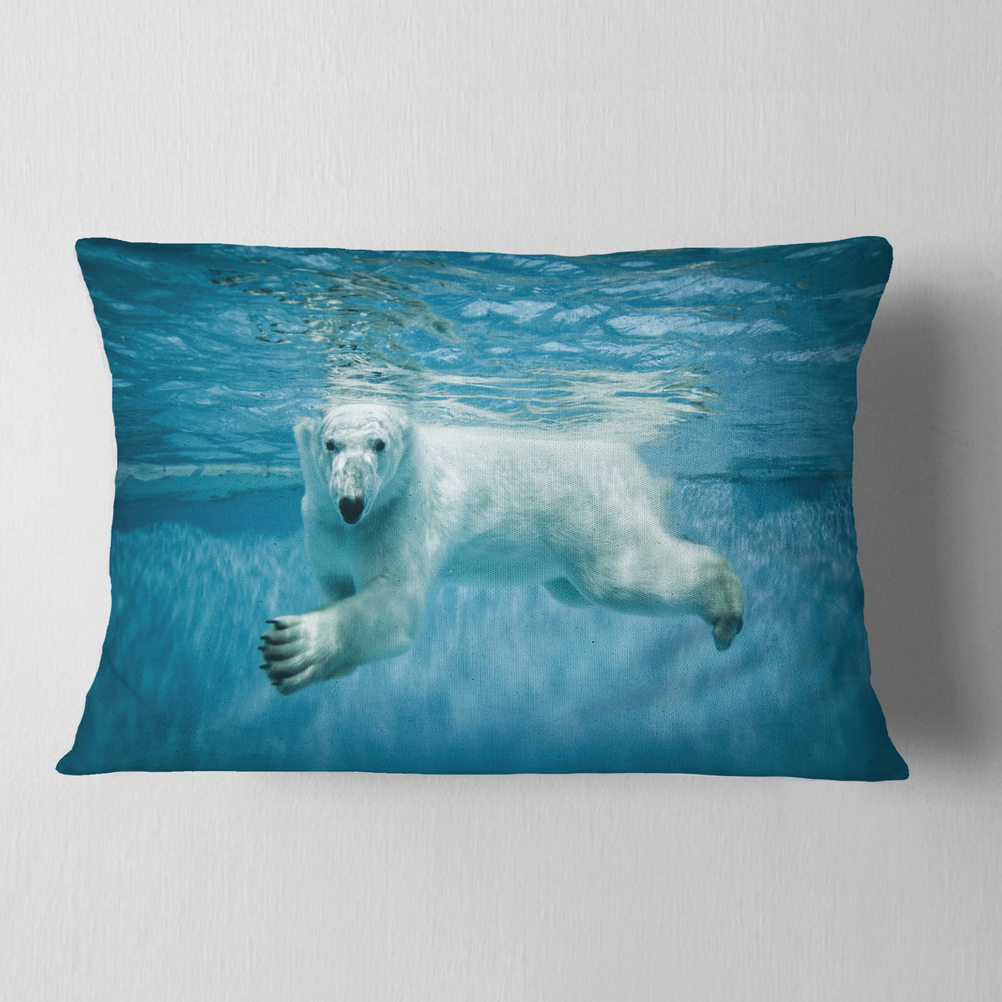Designart Polar Bear Swimming under Water - Animal Throw Pillow - 12x20