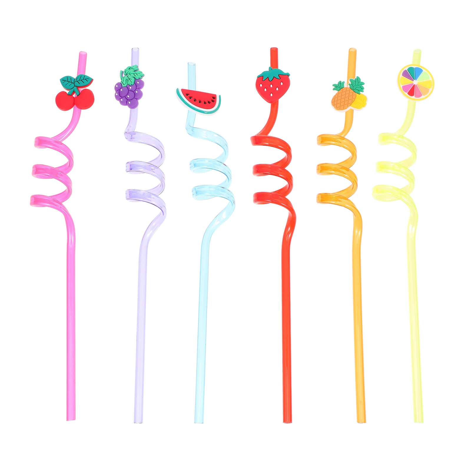 24 Pcs Reusable Tropical Plastic Drinking Straws with Fruit Charms for Home  Summer Party, 6 Designs, 10.7 in 