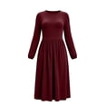 thumbnail image 4 of Women's Long Sleeve Casual Fall Dresses Crew-Neck Swing Party Dress with Pockets 2026 Wine S, 4 of 7
