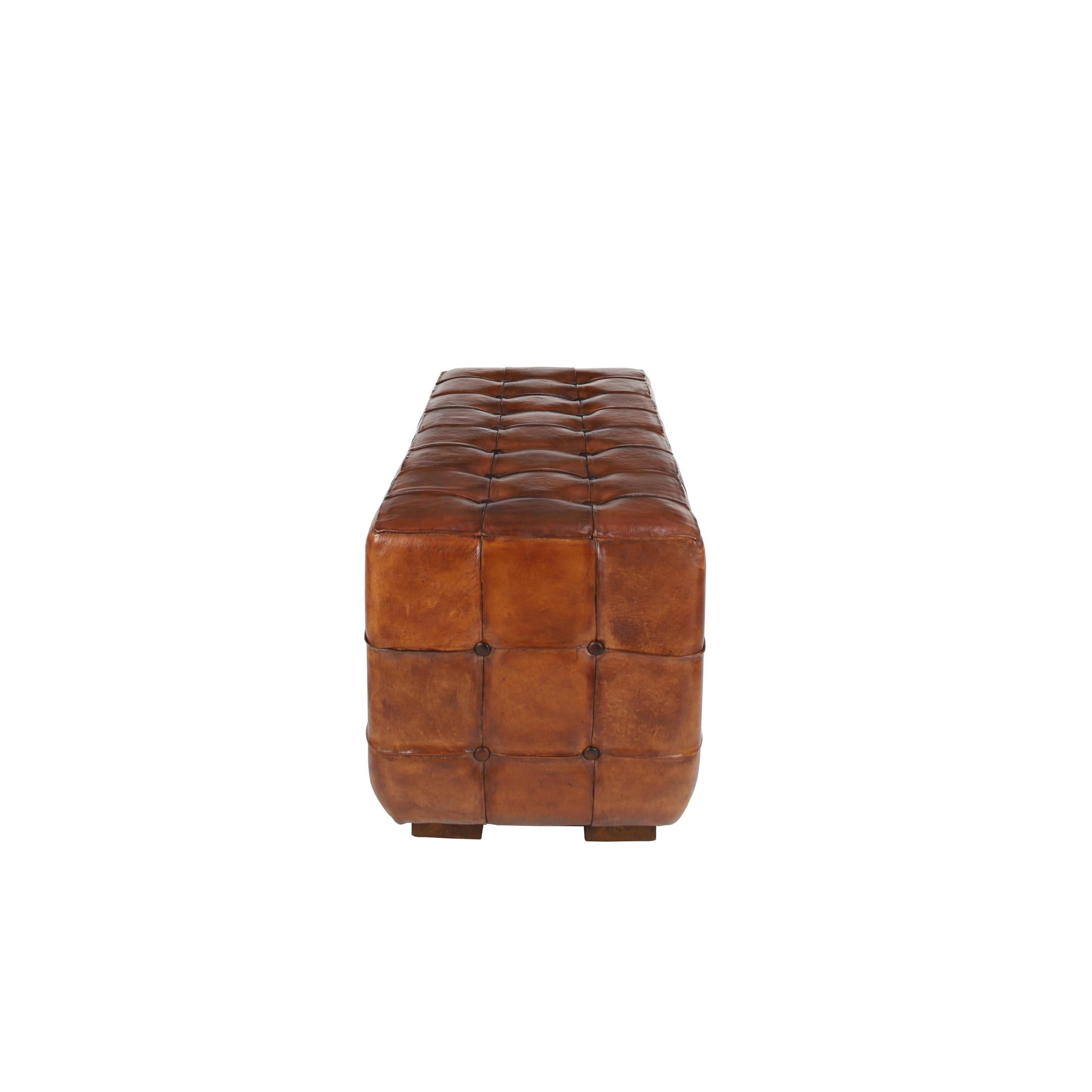 DecMode Leather Tufted Upholstered Bench with Block Feet, Brown