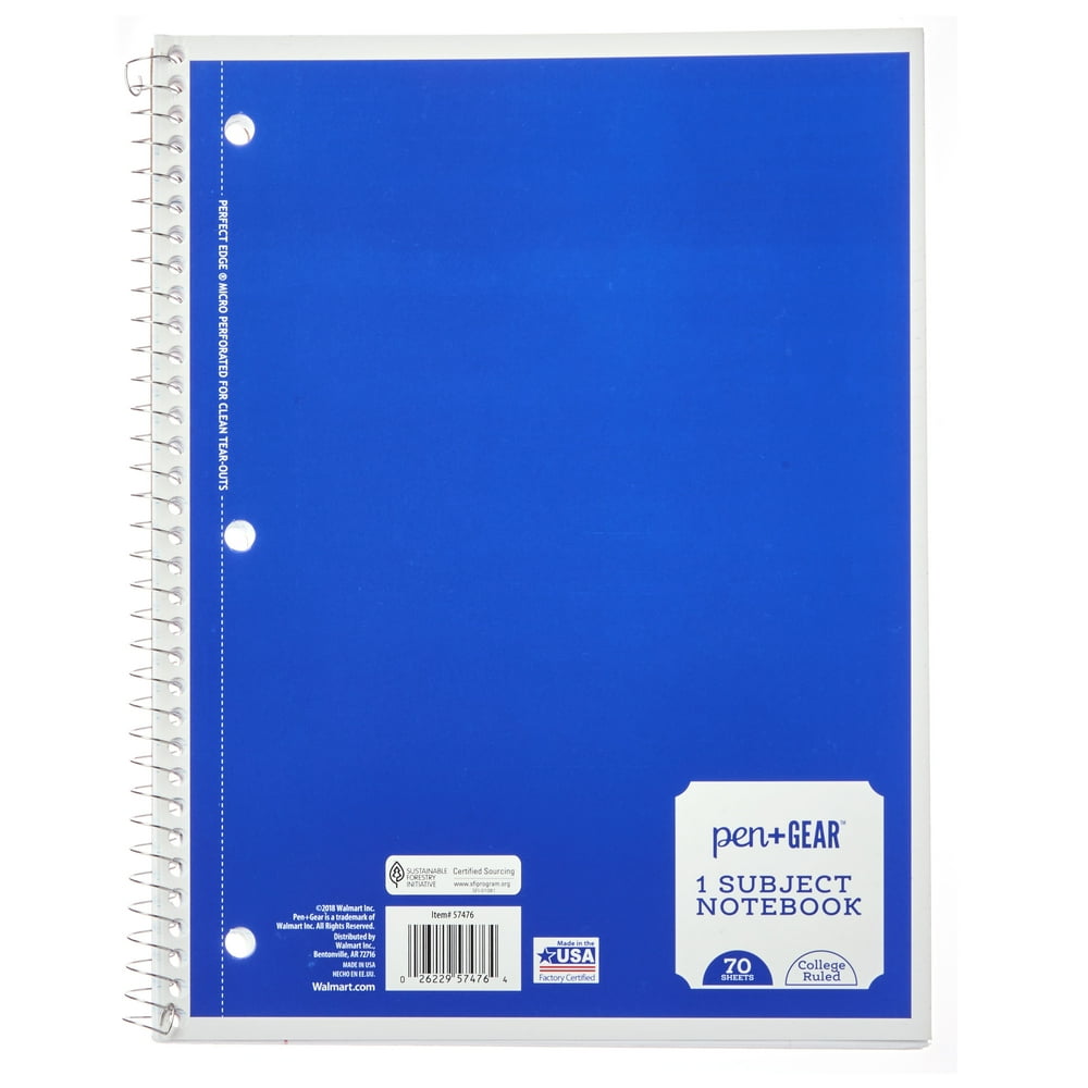 Pen + Gear 1Subject Spiral Notebook, College Ruled, 70 Pages, Blue