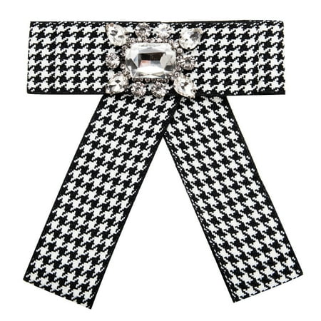 - Women Grid Stripe Bowknot Corsage Brooch Breastpin Multi-layered Alloy Inlaid Rhinestone Valentine's Day Gift