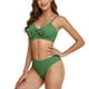 thumbnail image 3 of Traje de baño de 2 piezas para mujer, conjunto de bikini de cintura alta con nudo retorcido transpirable de moda para nadar en la playa, verde S, 3 of 6