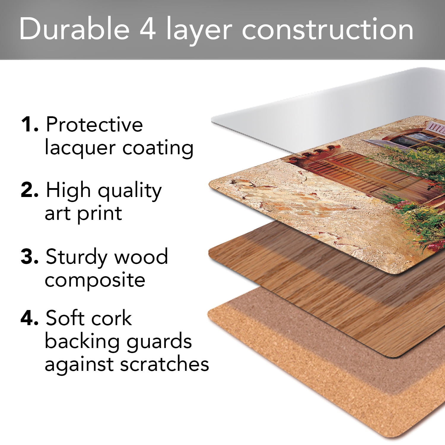 Cala Home "Tuscan Doorways" Assorted Image Hardboard Tabletop Placemats 4-Pack