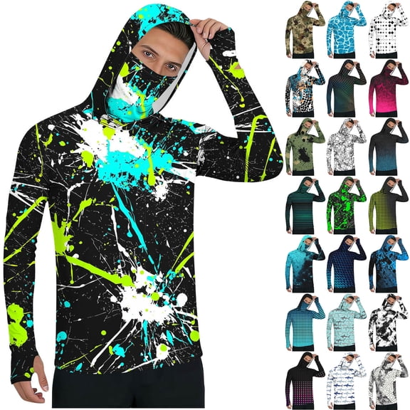 BiZtdJrK Men's Full Coverage Fishing Hoodie UPF 50 Sun Protection Shirt with Thumb Holes Black S