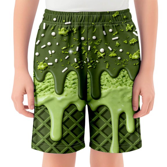 SUXIAN Boy Shorts Playful Ice Print Soft Knit Tee Top Everyday Comfort Kids Shorts Toddler Boy Cozy Casual Summer Outfit Green 7-8 Years
