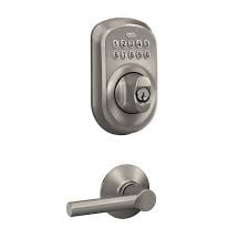 Schlage Plymouth Satin Nickel Electronic Keyless Deadbolt with Broadway Door Handle Lever Combo Rated AAA