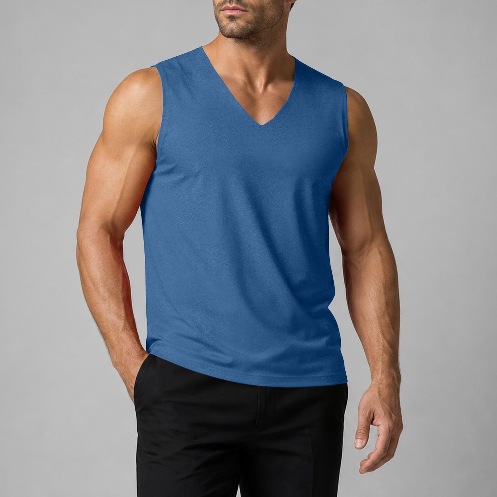 Ceisia Men s Seamless Thermal V-Neck Tank Top AB-Side Fleece Lined Warm Winter Base Layer Sleeveless Undershirt Blue XXL Gift