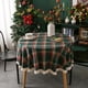 thumbnail image 1 of Nvzi Mantel circular de algodón y cáñamo con diseño de rayas retro para mesa decorativa de Navidad (verde, 90 cm), 1 of 5