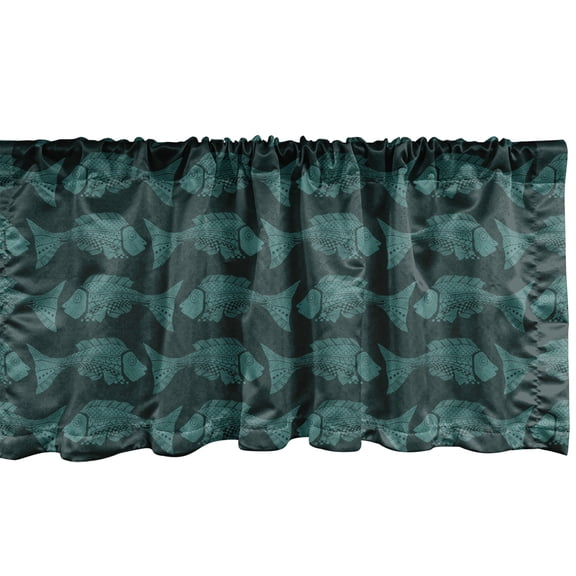 Ambesonne Fish Valance Pack of 2, Vintage Style Dark Sea Graphic, 54"X18", Hunter Green Grey Teal