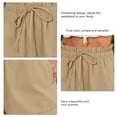 thumbnail image 4 of Pantalones cortos de mujer Pantalones cortos con volantes en la cintura elástica Pantalones casuales con dobladillo enrollado con cordón Pantalones de verano de color puro Caqui S, 4 of 5